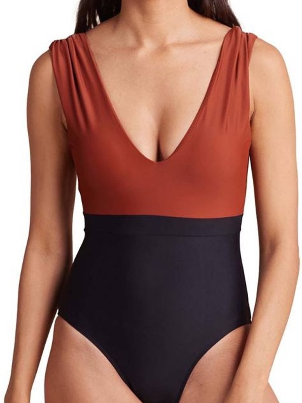 summersalt Rust and Black Deep V Colorblock One-Piece